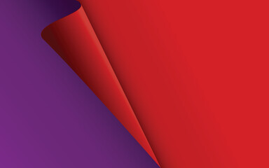Minimalist red paper curl background with purple reveal. Elegant corner fold design with gradient shading, perfect for modern presentations or creative layouts. Vector illustration.