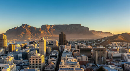 Naklejka premium Spectacular Cape Town Skyline with Table Mountain at Sunrise