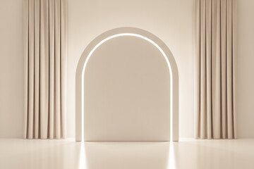 Archway with draped curtains and soft lighting neutral colors