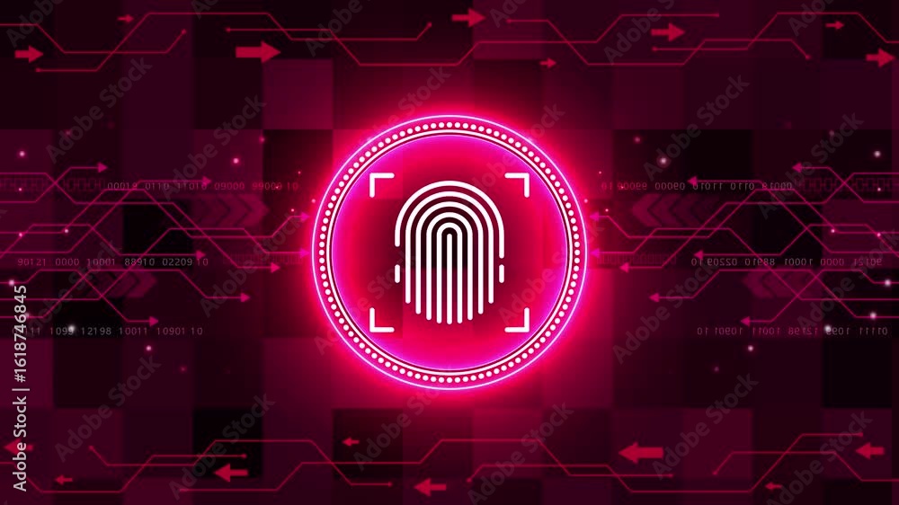 Poster futuristic fingerprint biometric scanner for identification and recognition. a glowing fingerprint i