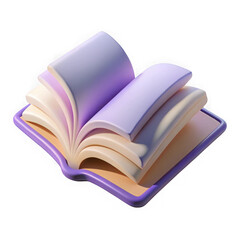 Stylized open book with purple and cream pages isolated on transparent background