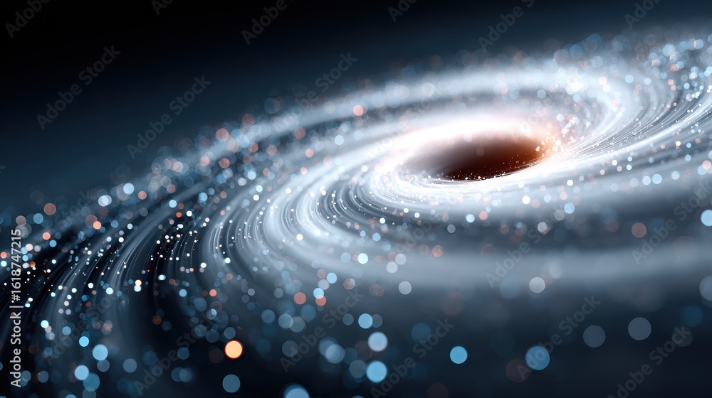 Wall mural visual data story concept, cosmic swirl of light and particles surrounding a black hole in a starry 