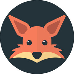 Flat design illustration of a friendly fox head, circular graphic.