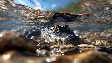 Young Crocodile Underwater In River