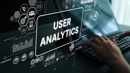 User Analytics Data Visualization with Charts and Graphs on a Modern Computer Screen. Asymptotic smart data analytic.
