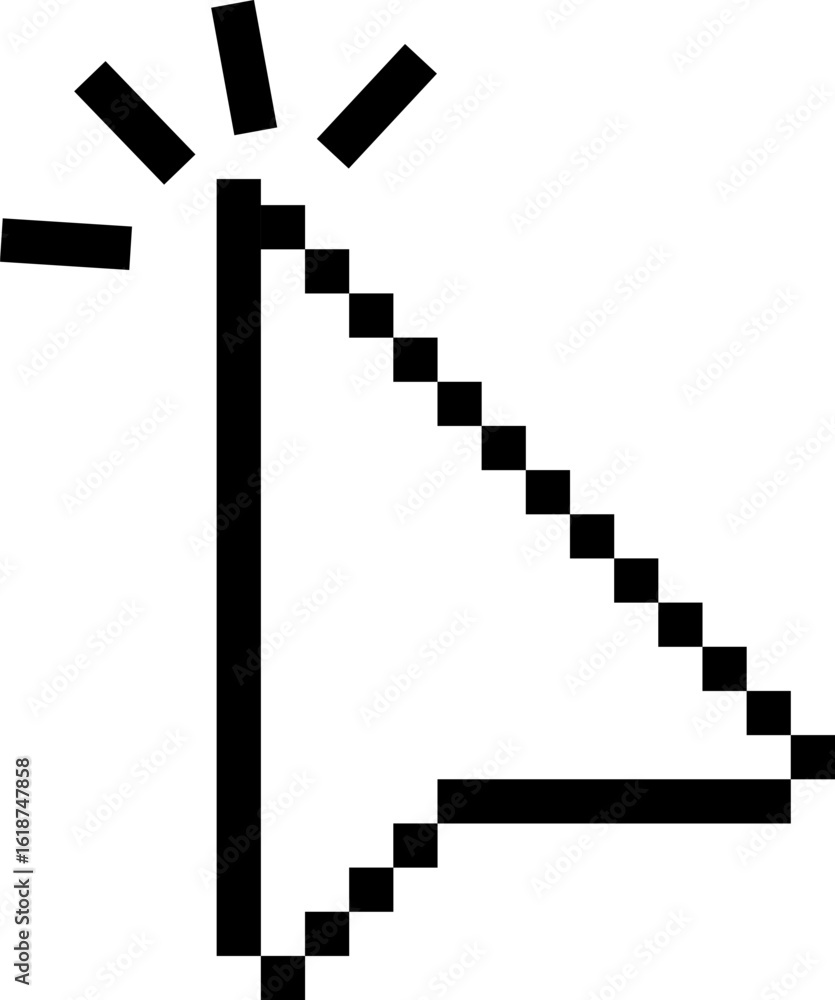 Aufkleber pixel cursor icon in retro 8-bit style, pixelated button press effect