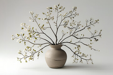 Minimalist Ikebana Flower Arrangement in a Clay Vase