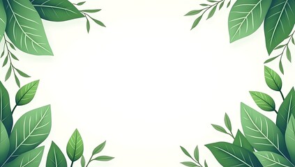Abstract leafy vector frame with layered green leaves and soft shadows, blank center for quotes or product display.