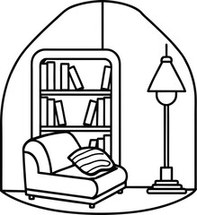 Library Nook With Cushion And Floor Lamp