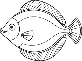 Flounder fish outline drawing ready for marine themed coloring books and fun creative children’s projects