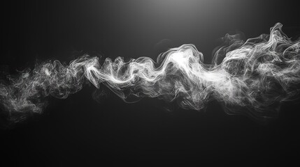 White Smoke on Black Background, Abstract Wave - like Vapor for Design Elements