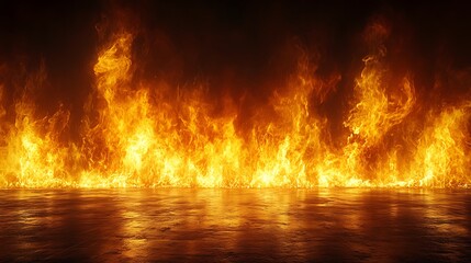 Fiery flames lick a dark concrete floor.