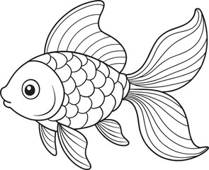 Goldfish elegant line drawing with flowing fins great for underwater themed coloring pages and kids design