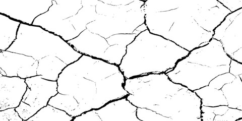 High-contrast black and white cracked surface texture, resembling dry earth or aged concrete. Grunge pattern with organic fractures, perfect for distressed backgrounds or abstract design effects.