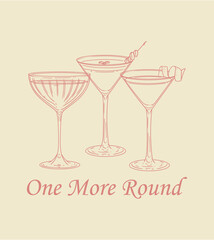 Set of original cocktail drinks illustrations. Minimalist drawing of glasses. Ideal for celebrations, bars, posters, menus, or graphic design.