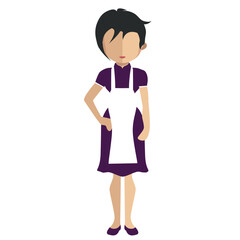 a vector illustration of a  woman in apron with short haircut, faceless character