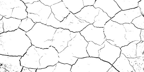 Black and white cracked texture resembling dry, parched earth or aged concrete. High-contrast grunge pattern ideal for backgrounds, distress overlays, or abstract design elements.