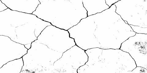 Black and white cracked texture resembling dry, parched earth or aged concrete. High-contrast grunge pattern ideal for backgrounds, distress overlays, or abstract design elements.