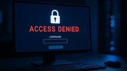 Access Denied Message on Computer Screen in Dark Office