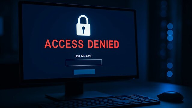 Access Denied Message on Computer Screen in Dark Office