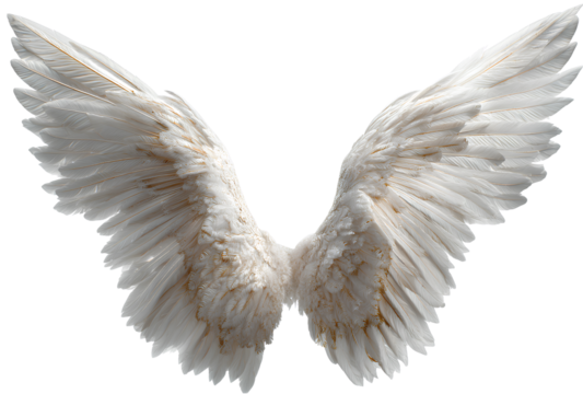 White angel wings isolated on transparent background.
