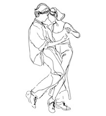 Fototapeta premium Couple dancing closely together in black and white line art tango ballroom