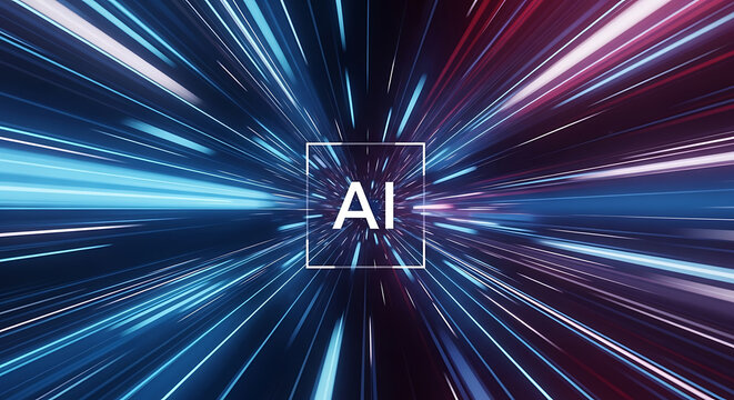 Abstract representation of artificial intelligence with glowing light trails