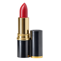 Obraz premium Red lipstick in gold and black case isolated on transparent background