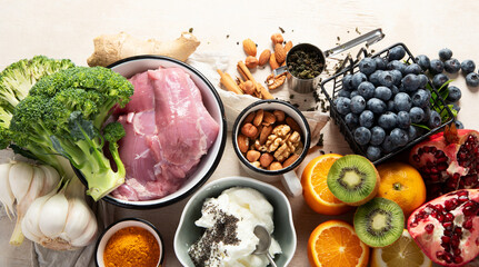 Healthy food to boost immunity. Healthy food, diet and healthy life concept.