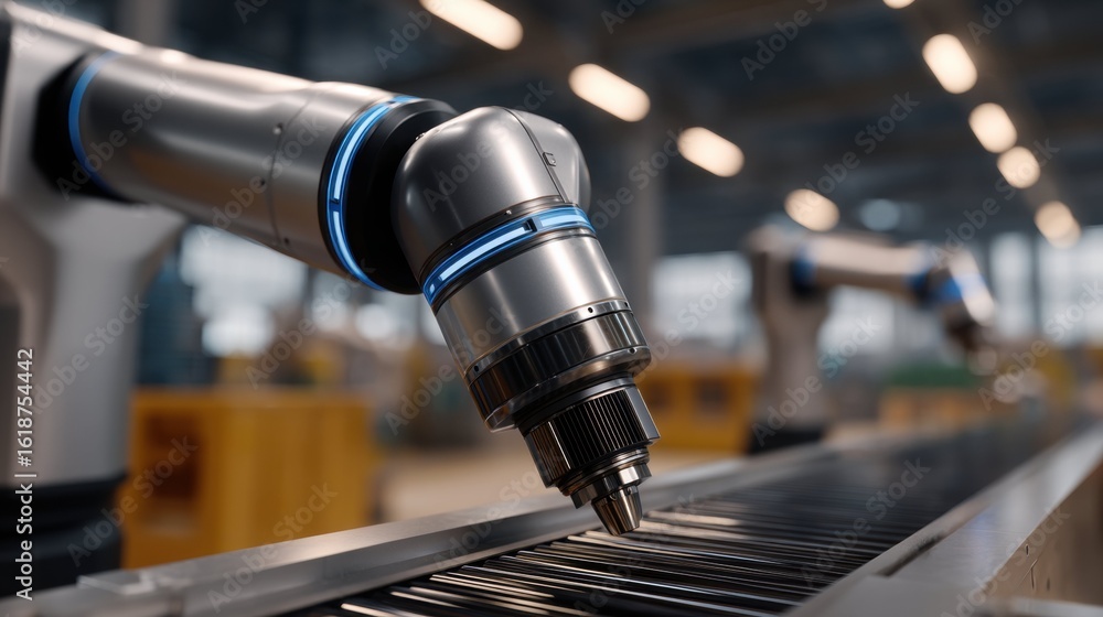 Aufkleber robotic arm precision close-up view of machinery component assembly in high-tech facility
