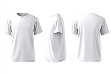 T-shirt mockup, presented from the front, side and back perspectives.