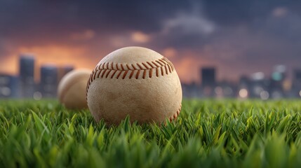 Softball Game Action Urban Field Sports Photography Lush Green Grass Close-Up View Dynamic Play