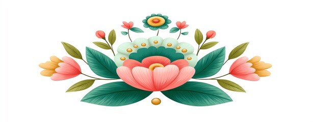 Pastel Pink and Green Floral Arrangement on White
