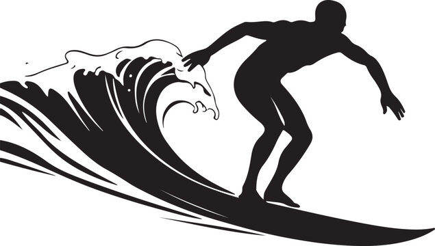 Surfer riding wave silhouette