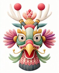 Whimsical Colorful Dragon Mask Digital Illustration