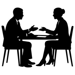 Two people in business negotiation silhouette art with white 