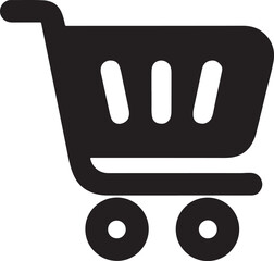 Isolated black shopping cart icon, flat editable ecommerce symbol, checkout, mobile app cart, basket, retail, store icon for online store, sale, payment gateway and website usage