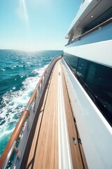 Sun-drenched yacht deck, pristine white, turquoise water shimmering, opulent details, summer luxury at its finest Perfect for travel, lifestyle, and high-end brands , lifestyle, water