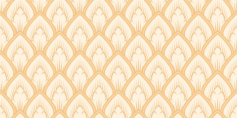 Seamless Indian Mughal Pichwai Pattern with Vintage Floral Arches in Warm Beige Tones