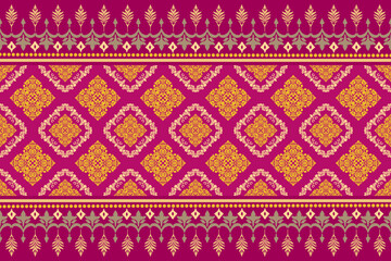 Damask floral pattern border. Motifs Ikat floral ethnic oriental pattern traditional.Aztec style abstract vector illustration.design for texture, fabric, scarf,background,carpet,rug
