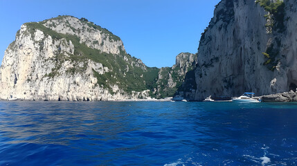 Coastal Bay Scenery With Boats And Rocky Cliffs