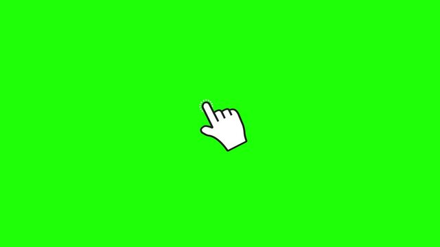 Hand touch click animation.  cursor clicking on screen., computer mouse click gesture. Hand Pointer pressing on a green screen background