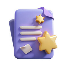 3d icon of a document with stars isolated on transparent background