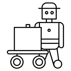 Cartoon Robot Pushing Box Cart Futuristic Technology Automation