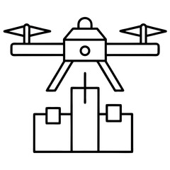 Drone Delivering Packages Black Line Art Illustration