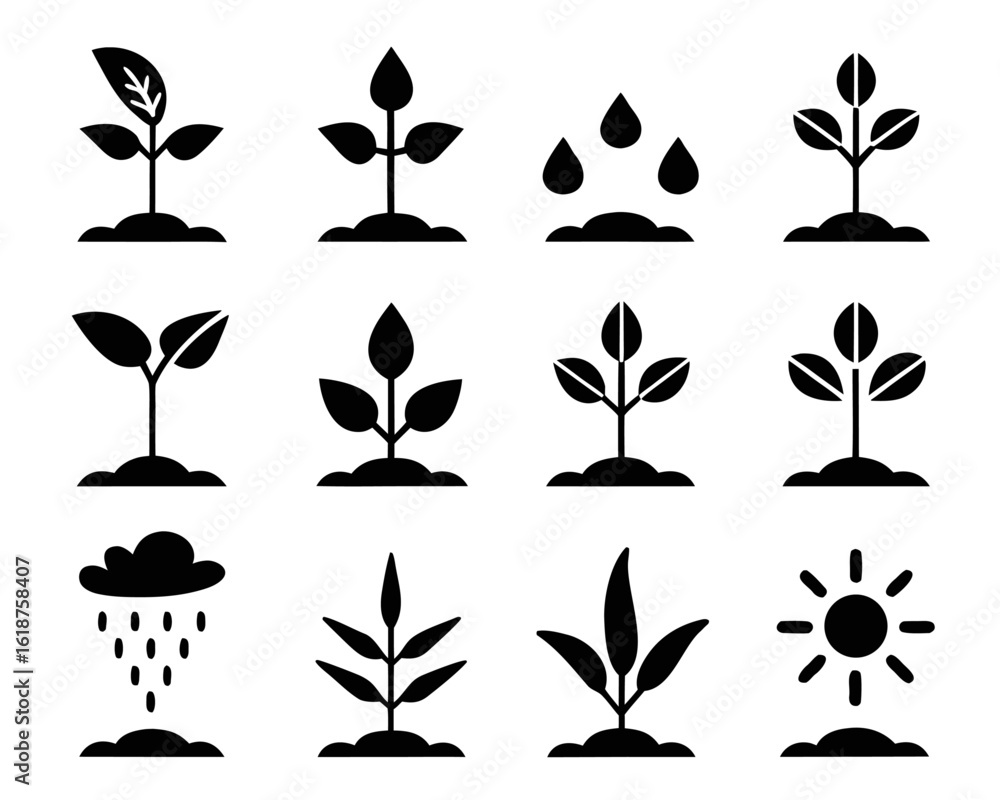 Poster a curated assortment of clean modern and stylized graphic symbols representing various concepts pres