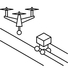 Isometric Drone Delivery System Black Line Art Illustration