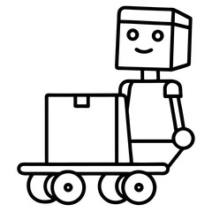 Black and White Robot Delivery Cart Illustration trolley