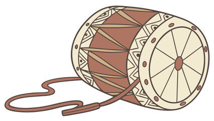 Traditional ethnic drum illustration isolated on white background, showcasing cultural heritage and musical rhythm, perfect for world music enthusiasts, educational materials, and artistic projects