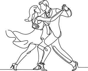Latin dancing, couple dancing, Salsa Dancing Performing Dancers, Dancing couple, man and woman line art vector